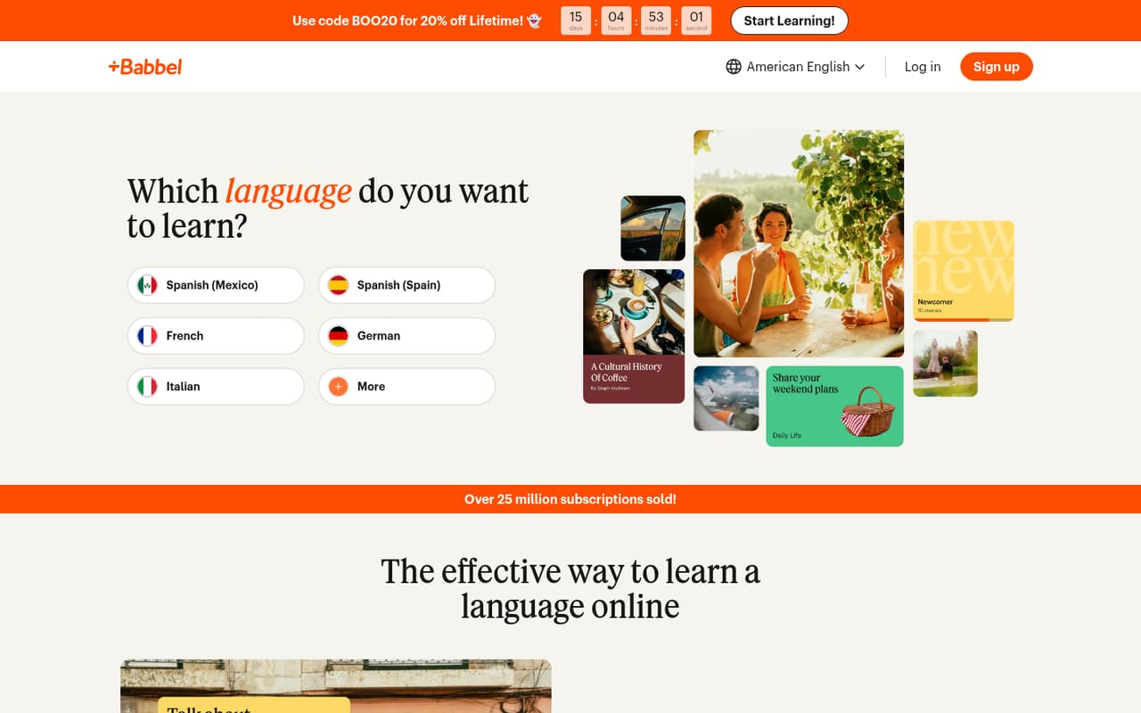 Babbel Homepage banner screenshot, captured 16 Oct 2026