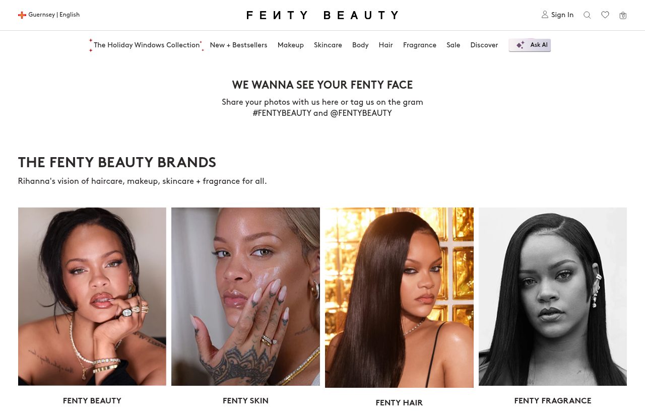 Fenty Beauty Homepage screenshot, captured 17 Oct 2026