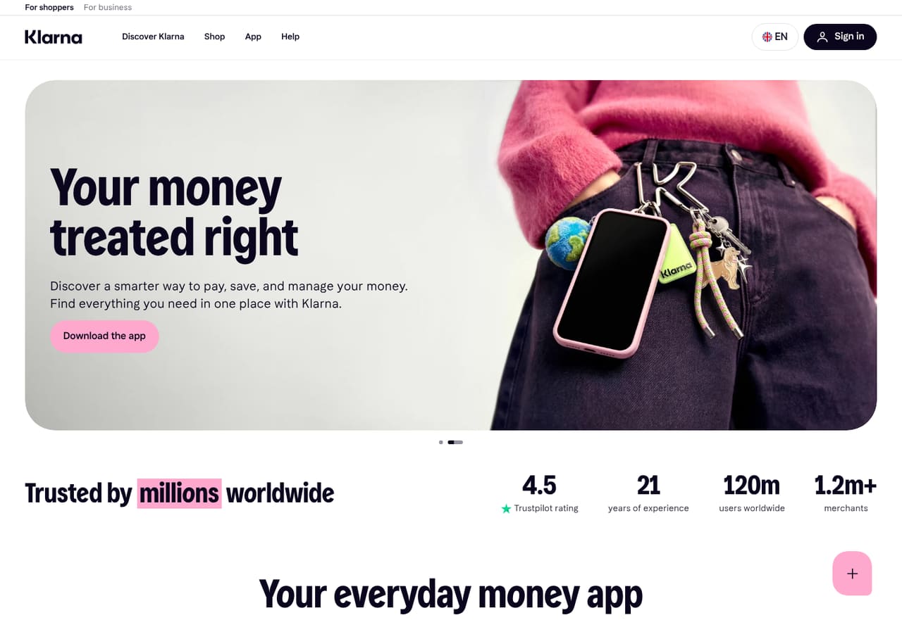 Klarna Homepage screenshot, captured 16 Oct 2026
