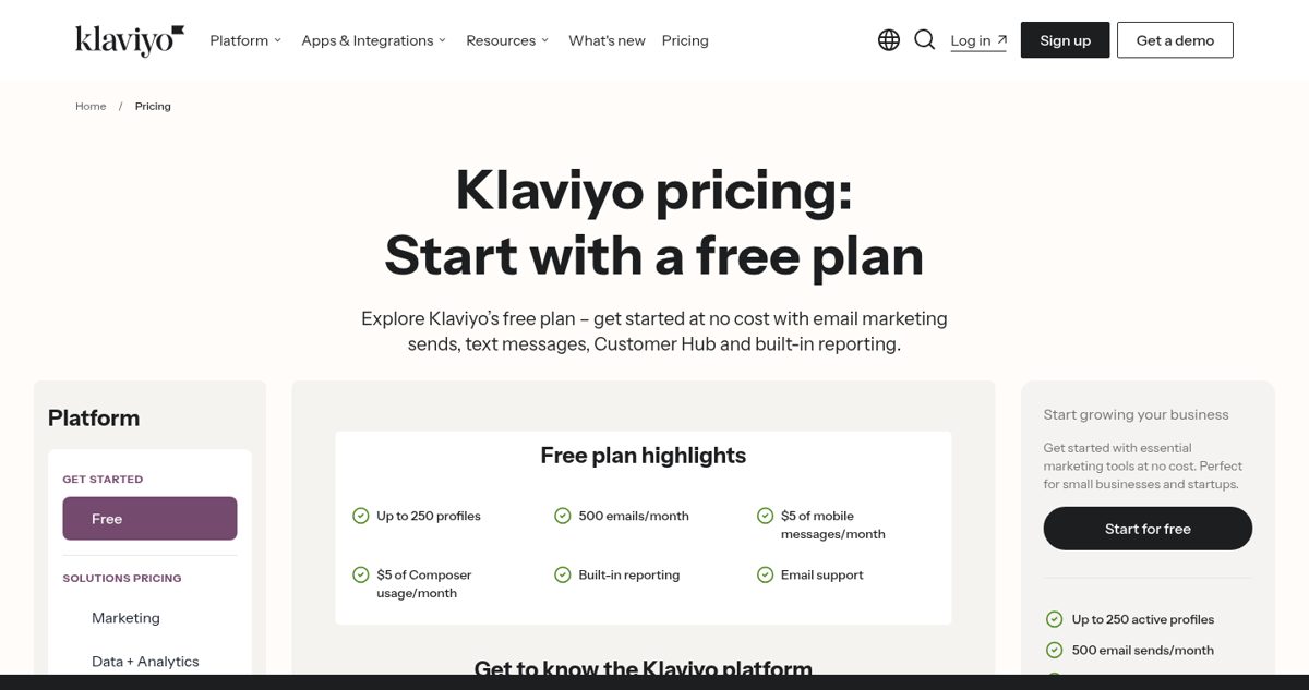Klaviyo Pricing page screenshot, captured 16 Oct 2026