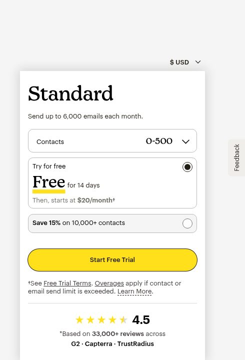 Mailchimp Pricing screenshot, captured 16 Oct 2026