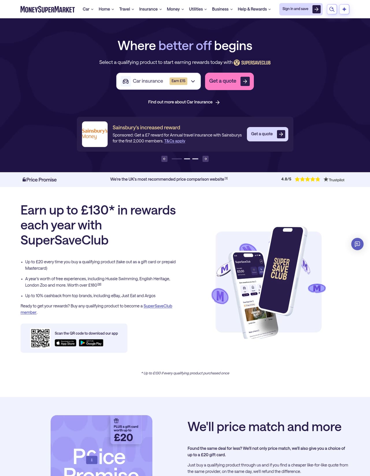 MoneySuperMarket Homepage screenshot, captured 16 Oct 2026