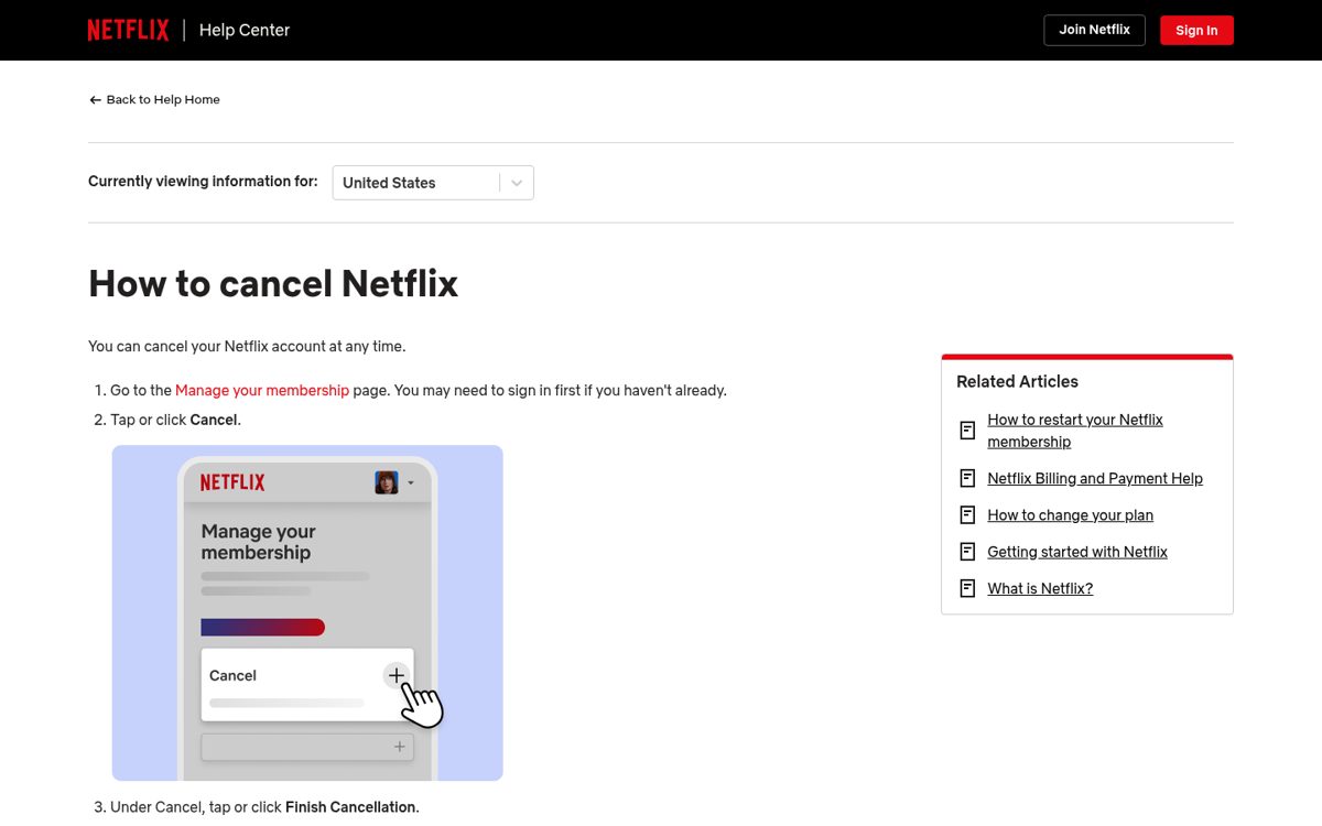 Netflix Help / support (policy) screenshot, captured 16 Oct 2026