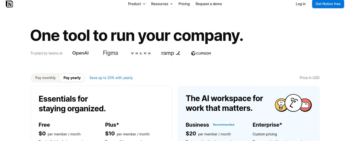 Notion Pricing screenshot, captured 16 Oct 2026