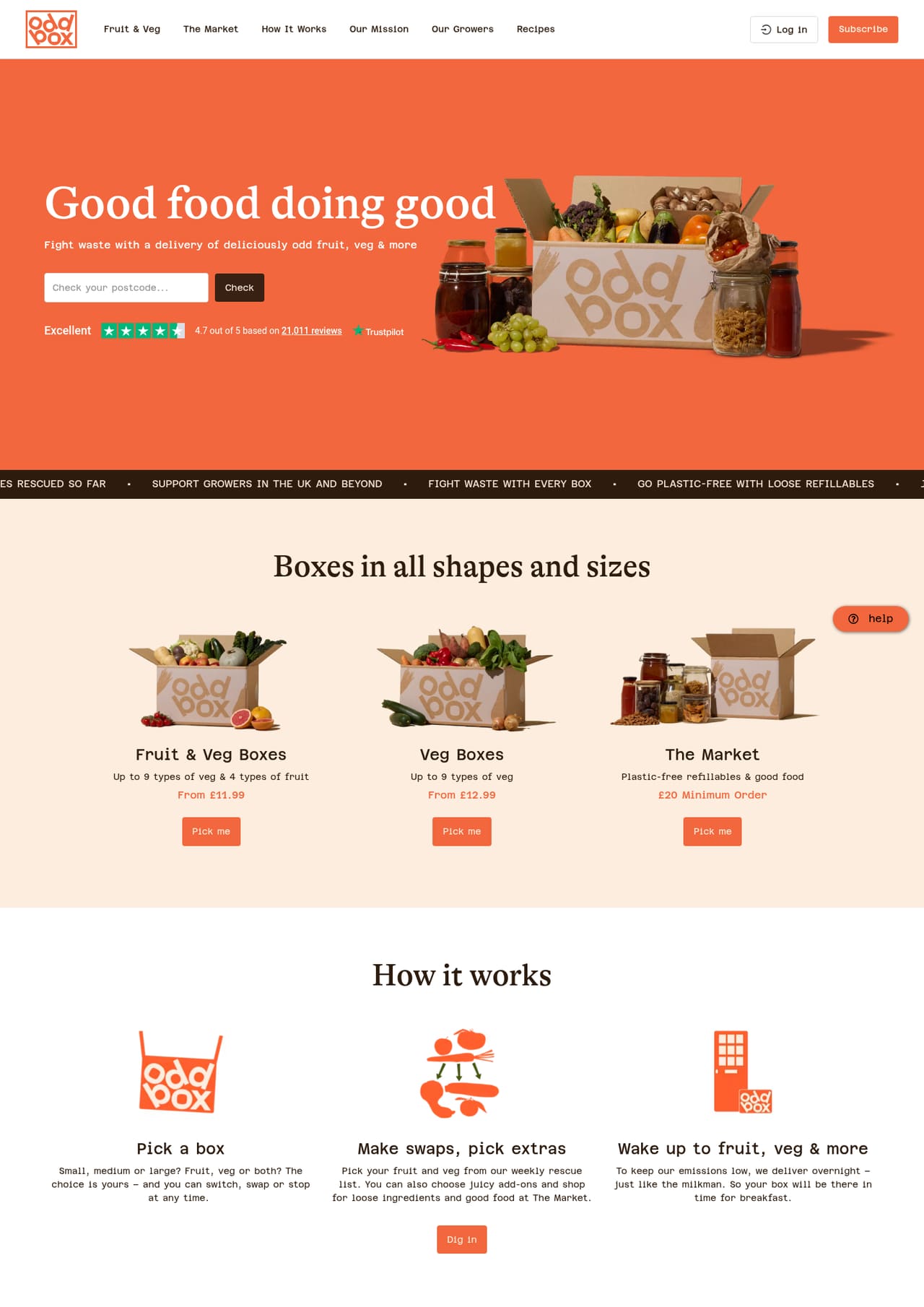 Oddbox Homepage screenshot, captured 16 Oct 2026