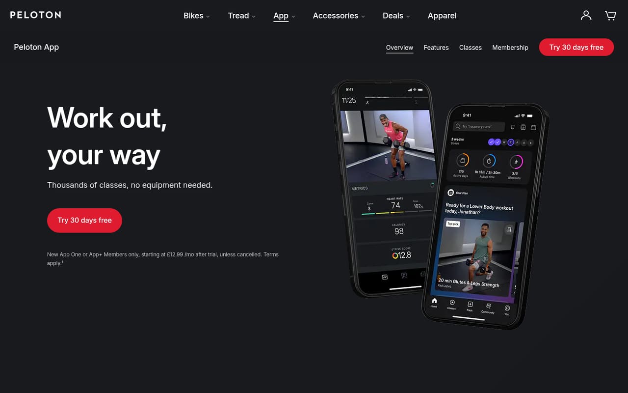 Peloton App page screenshot, captured 16 Oct 2026