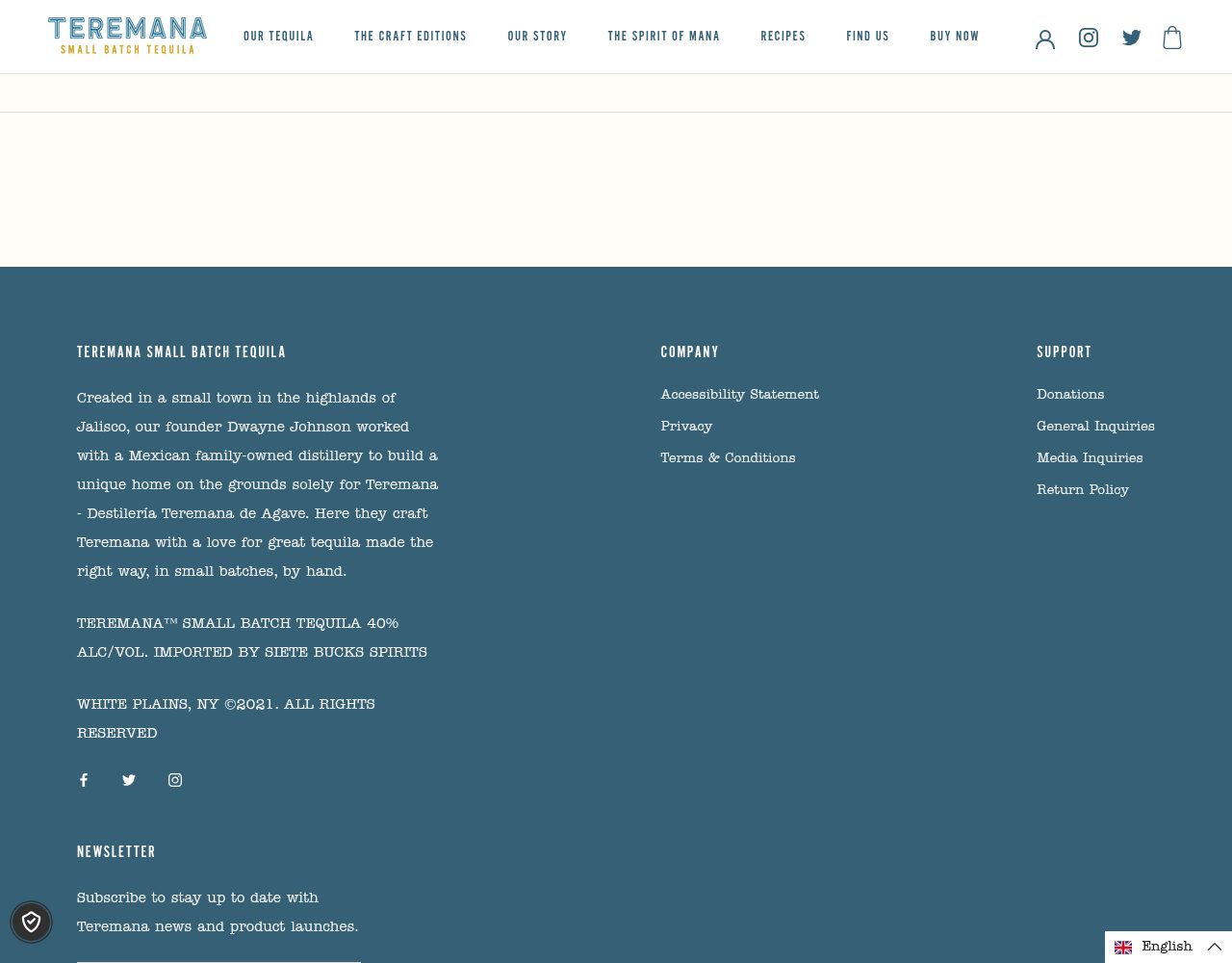 Teremana Tequila Homepage screenshot, captured 17 Oct 2026