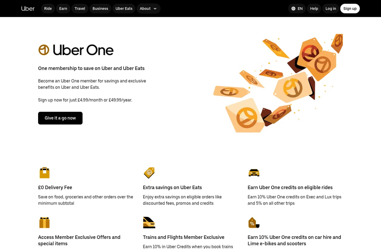 Uber One Membership page screenshot, captured 16 Oct 2026
