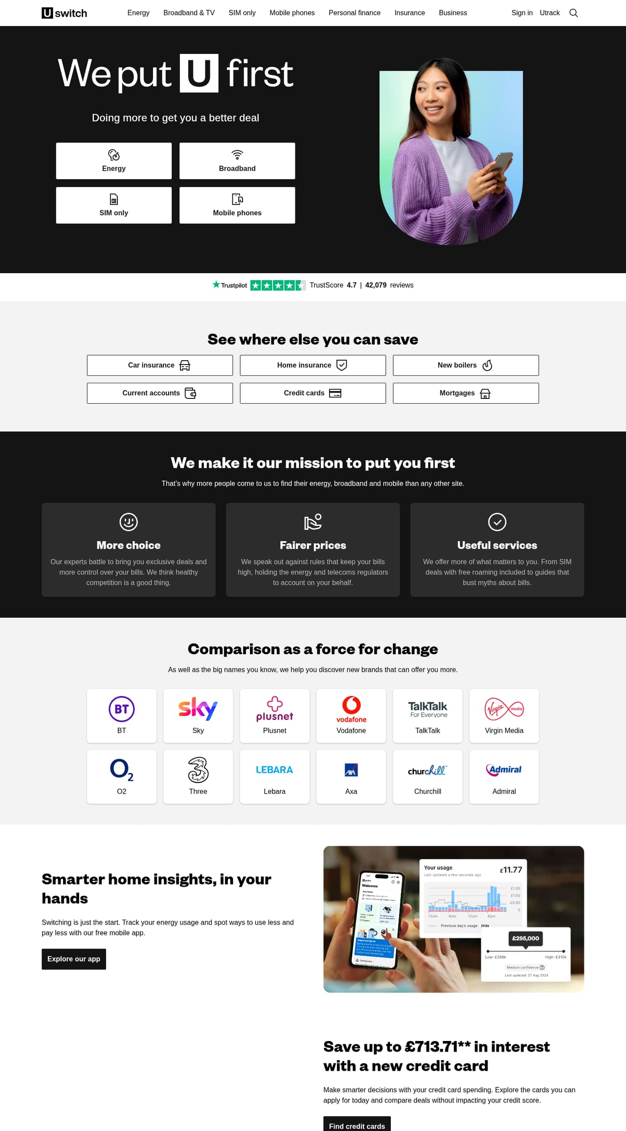Uswitch Homepage screenshot, captured 16 Oct 2026