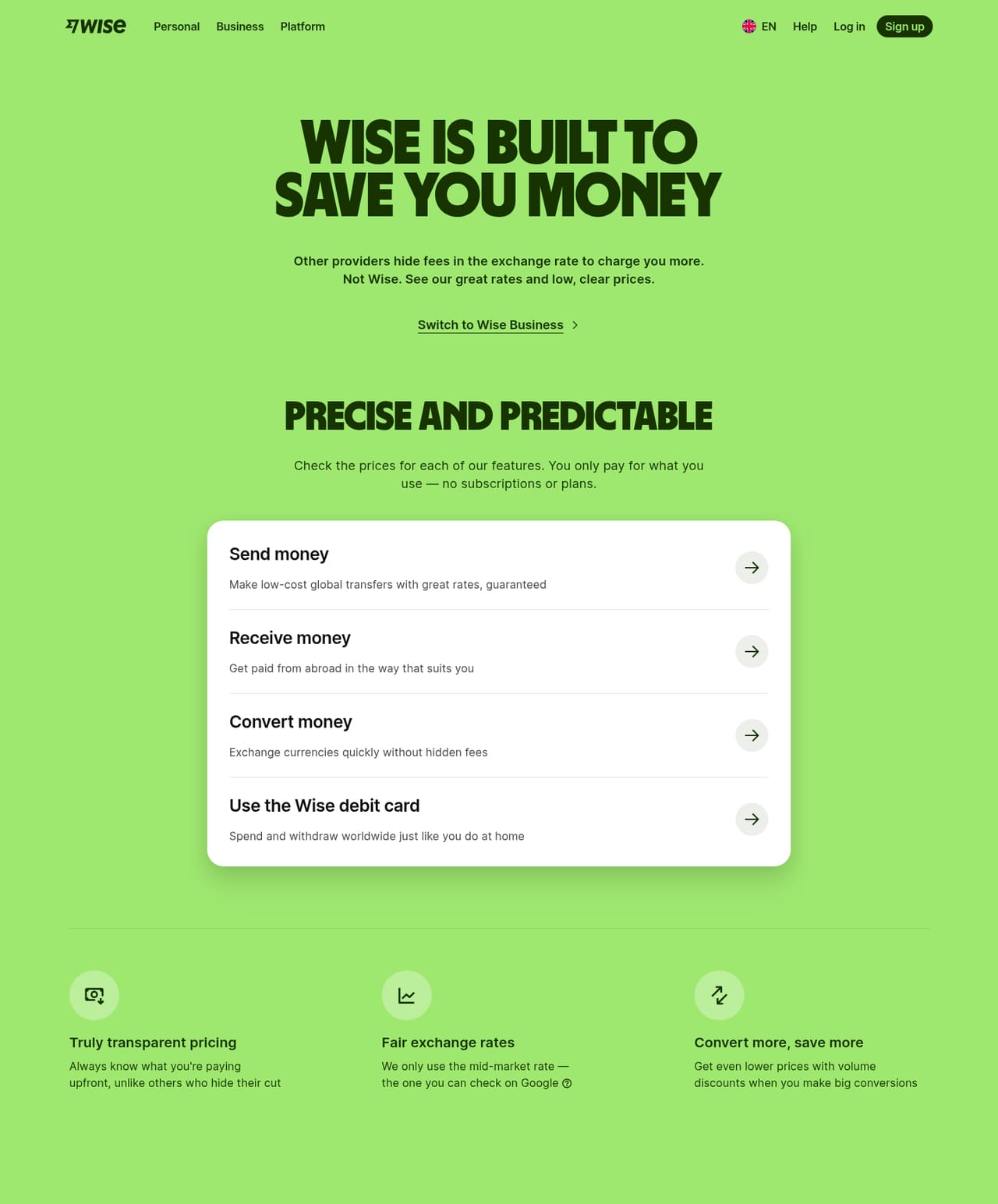 Wise Pricing page screenshot, captured 16 Oct 2026