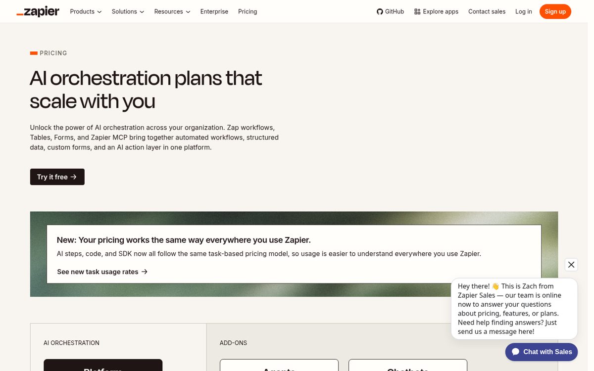 Zapier Pricing page screenshot, captured 16 Oct 2026